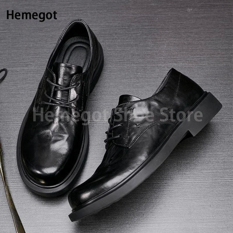 Schwarze Herren-Lederschuhe, flach, Schnürschuhe mit rundem Zeh, Obermaterial aus Leder