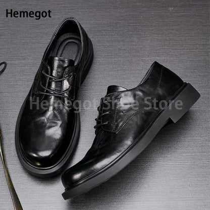 Schwarze Herren-Lederschuhe, flach, Schnürschuhe mit rundem Zeh, Obermaterial aus Leder