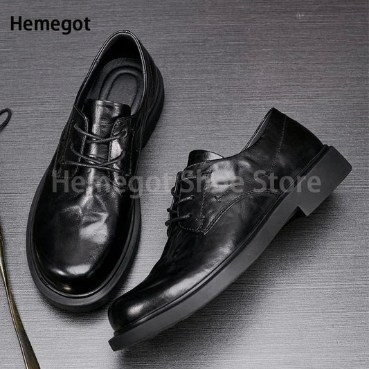 Schwarze Herren-Lederschuhe, flach, Schnürschuhe mit rundem Zeh, Obermaterial aus Leder