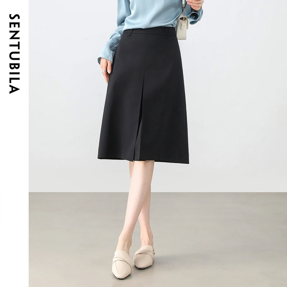 Frauen A-Linie Rock in Schwarz mit elastischer Taille für Büro-Outfits