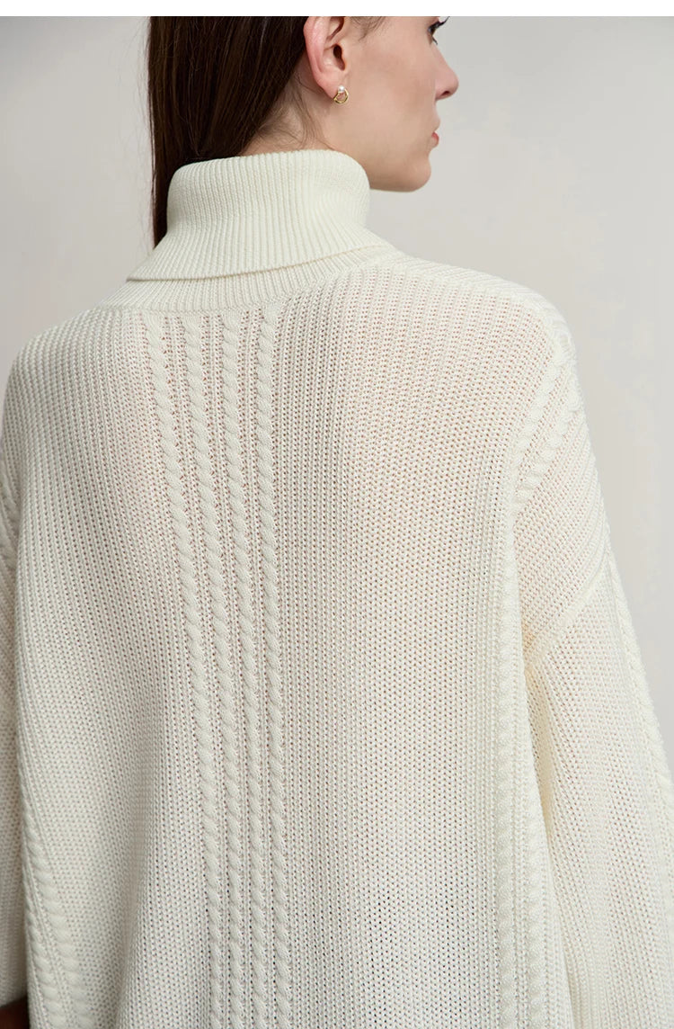 Damen-Rollkragenpullover Wolle lang locker Retro Winter