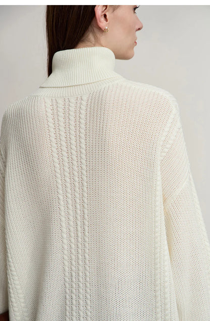 Damen-Rollkragenpullover Wolle lang locker Retro Winter