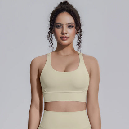 Sport-BH Yoga, helles Elfenbein (Light Ivory), gepolsterte Cups, breiter Bund