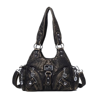 Damen-Handtasche mit Top-Griff und Mehrfachfächern für Smartphone Vintage-Stil Kompakt