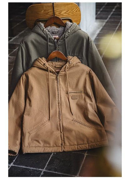 Herren Kapuzenjacke Einfarbig Sherpa-Fleece Baumwolle Taschen