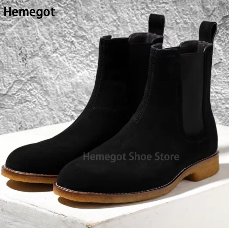 Herren-Chelsea-Boots aus Wildleder, schwarz, mit seitlichem Elastikeinsatz