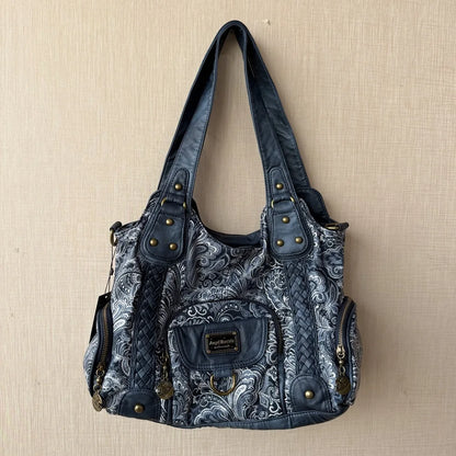 Damen Große Henkeltasche Aus Leder Mit Geflochtenen Details In Retro Waschoptik Groß