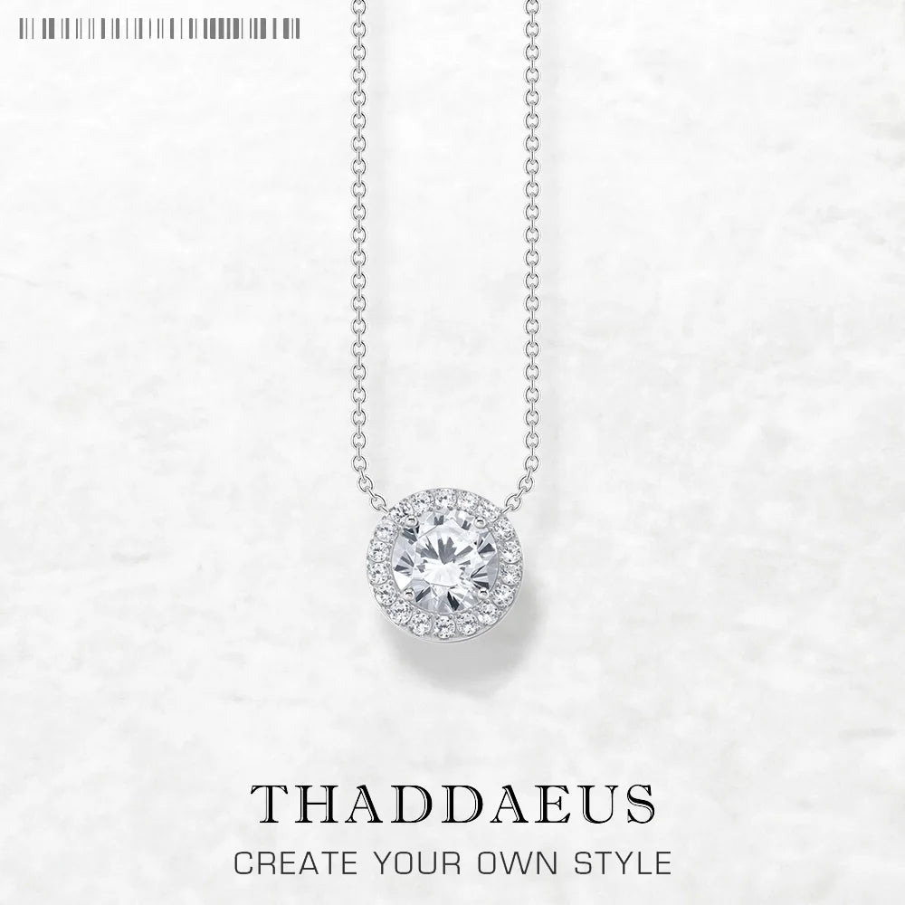 Runde Zirkon-Halskette aus 925 Sterlingsilber mit Halo-Anhänger und feiner Gliederkette