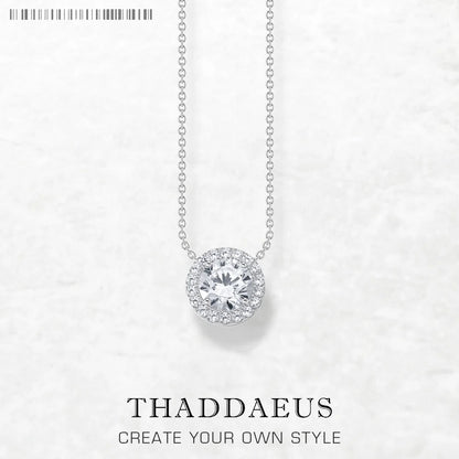 Runde Zirkon-Halskette aus 925 Sterlingsilber mit Halo-Anhänger und feiner Gliederkette