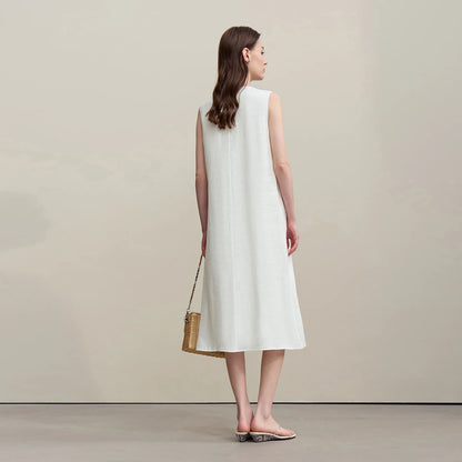 Elegantes Leinen Damenkleid Mit V-Ausschnitt Und Spitze