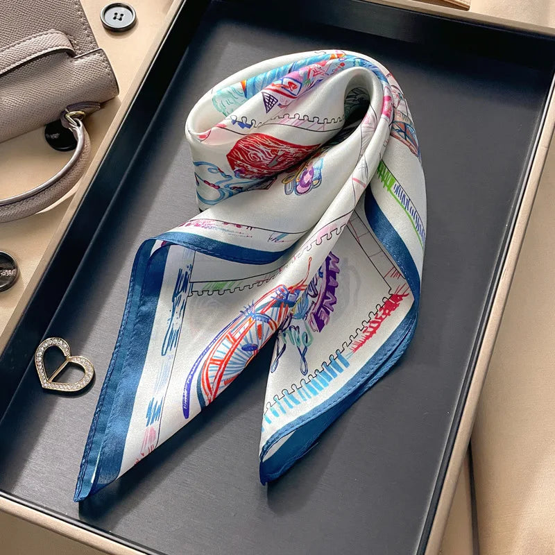 Damen Seidensatin Schal Tasche Kopf Bandana Halstuch bedruckt L