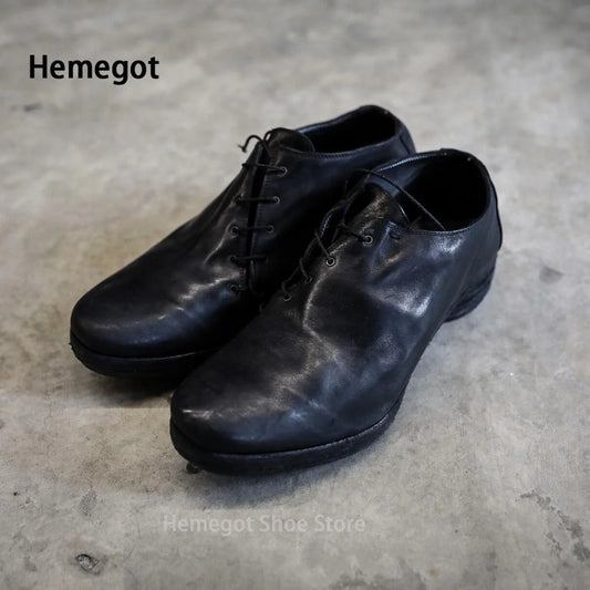 Irregular Heels Derby Shoes Lace-Up Casual Shoes Classic Solid Color Handmade Board Shoes Designer Style Newest Men's Shoes