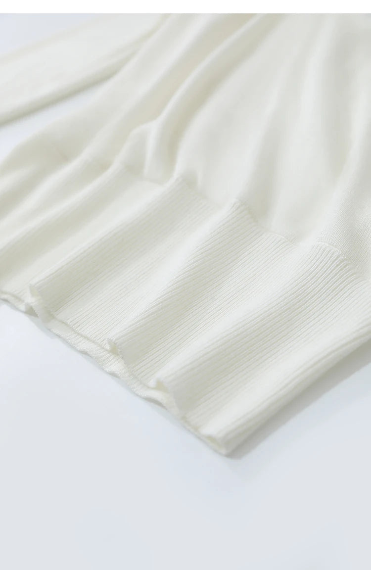 Damenstrickpullover Ärmelbündchen und Saum, ecru, gerippter Abschluss