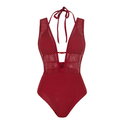 Damen-Badeanzug V-Ausschnitt Netzstrick rückenfrei Monokini Weste