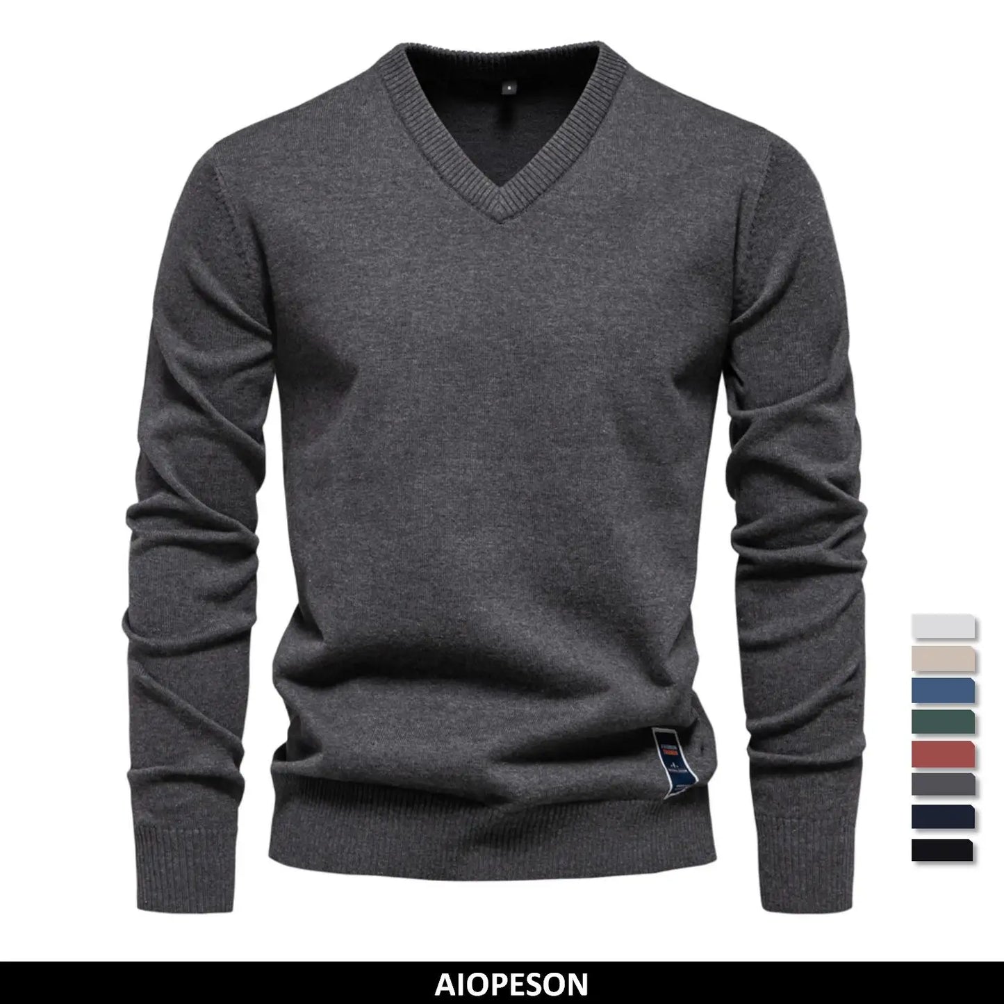 Herren Pullover aus fester Baumwolle mit lässigem V-Ausschnitt und langen Ärmeln