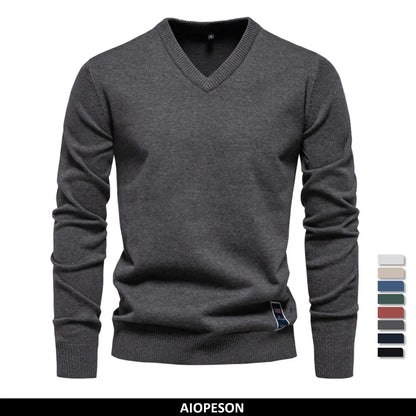 Herren Pullover aus fester Baumwolle mit lässigem V-Ausschnitt und langen Ärmeln
