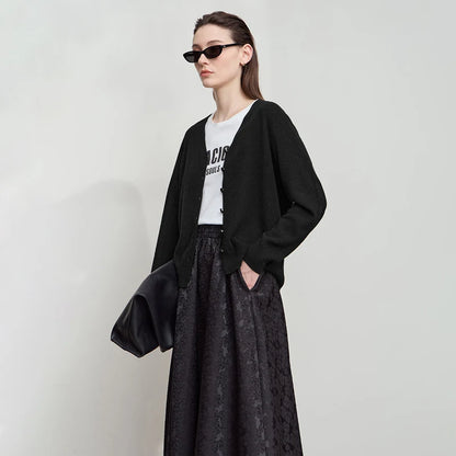Damen-Strickjacke V-Ausschnitt Wolle lang locker Herbst-Winter