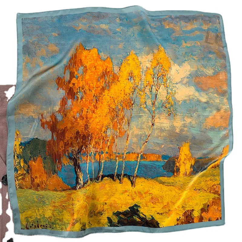 Damen Seidensatin Schal Tasche Kopf Bandana Halstuch bedruckt B