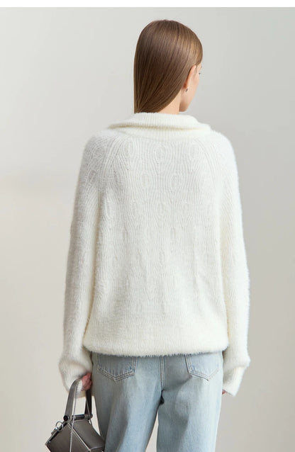 Damen-Rollkragenpullover Reißverschluss Nerz-Optik locker Winter