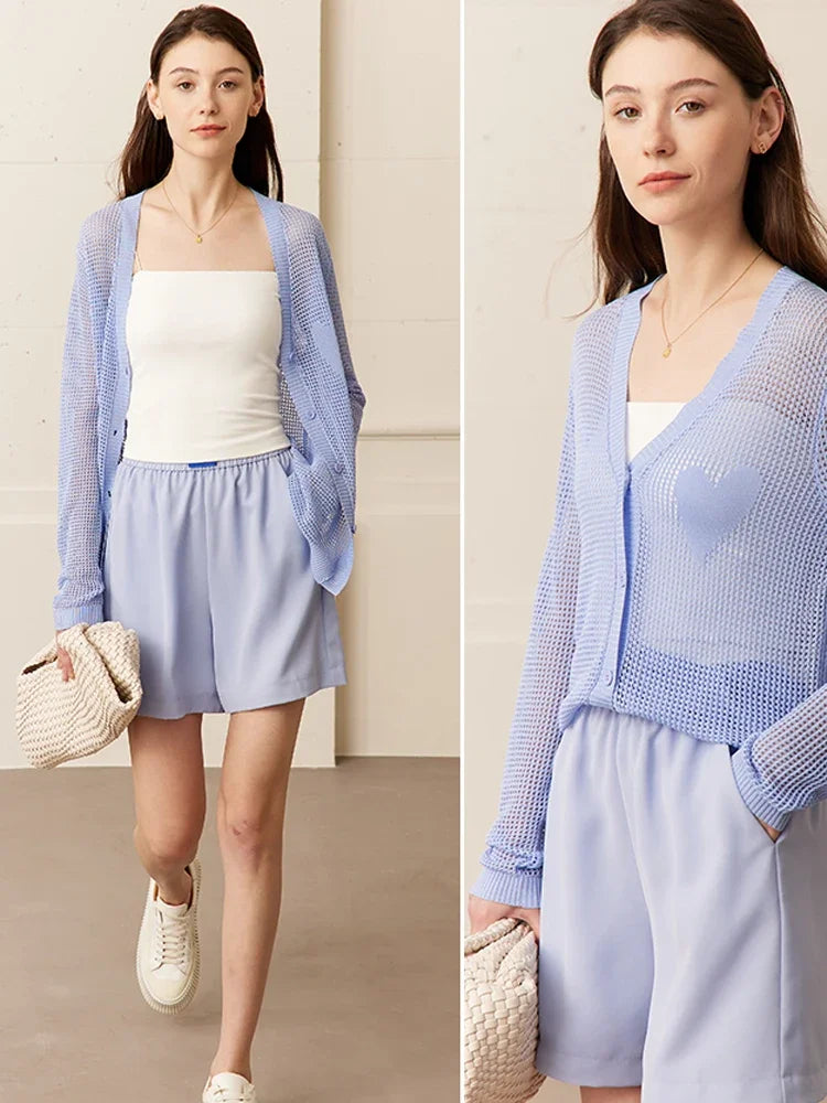 Damen-Strickjacke V-Ausschnitt Viskose locker elegant Frühling