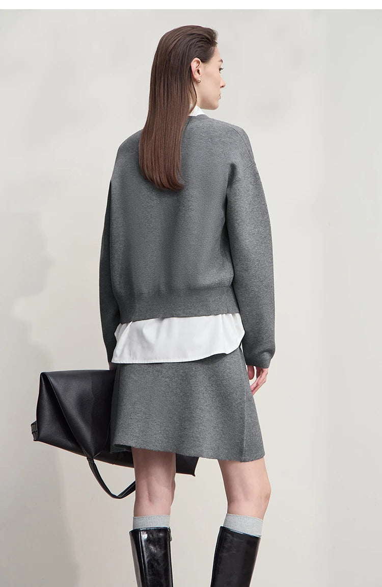 Damen-Strickjacke V-Ausschnitt Raglan einreihig locker vielseitig Herbst