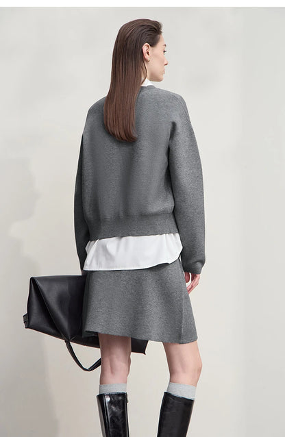 Damen-Strickjacke V-Ausschnitt Raglan einreihig locker vielseitig Herbst