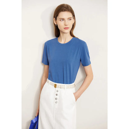 Damen T-Shirt im minimalistischen Stil mit lässigem O-Ausschnitt und kurzen Ärmeln