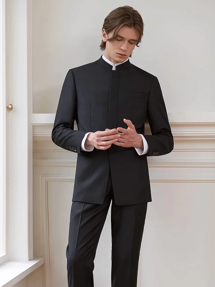 Hochwertiger Herrenanzug aus Wolle und Seide in Tiefblau – Slim Fit für formelle Anlässe und Hochzeiten