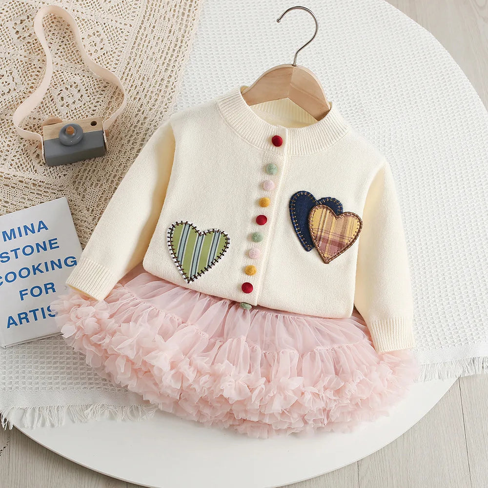 Mädchen Pullover Set mit Patchwork und Tutu Rock für Kinderoutfit 2PCS