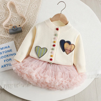 Mädchen Pullover Set mit Patchwork und Tutu Rock für Kinderoutfit 2PCS