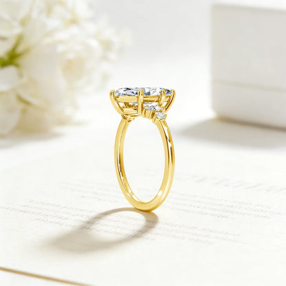 Damen-Verlobungsring aus Silber 925 mit fünf Moissanite im Marquise-Schliff, 18k Goldplattiert
