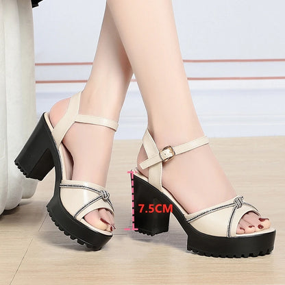 AIYUQI Frauen Sandalen High Heels 2025, Neue Echtes Leder Mode Frauen Sandalen Große Größe Strass Sommer Sandalen Frauen