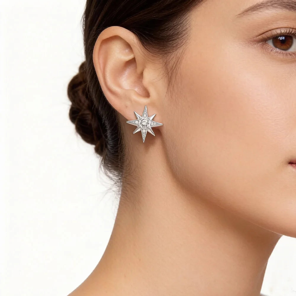 Damen-Ohrstecker Magic Star handgefertigt Vintage aus Sterlingsilber