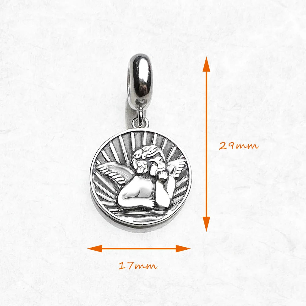 Damen-Charm-Anhänger Schutzengel Scheibe Disc aus Sterlingsilber