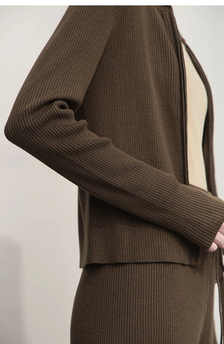 Damen-Strickjacke Buchstaben Slim Reißverschluss Wolle-Mix Herbst-Winter