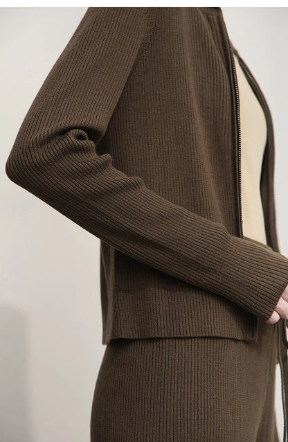 Damen-Strickjacke Buchstaben Slim Reißverschluss Wolle-Mix Herbst-Winter