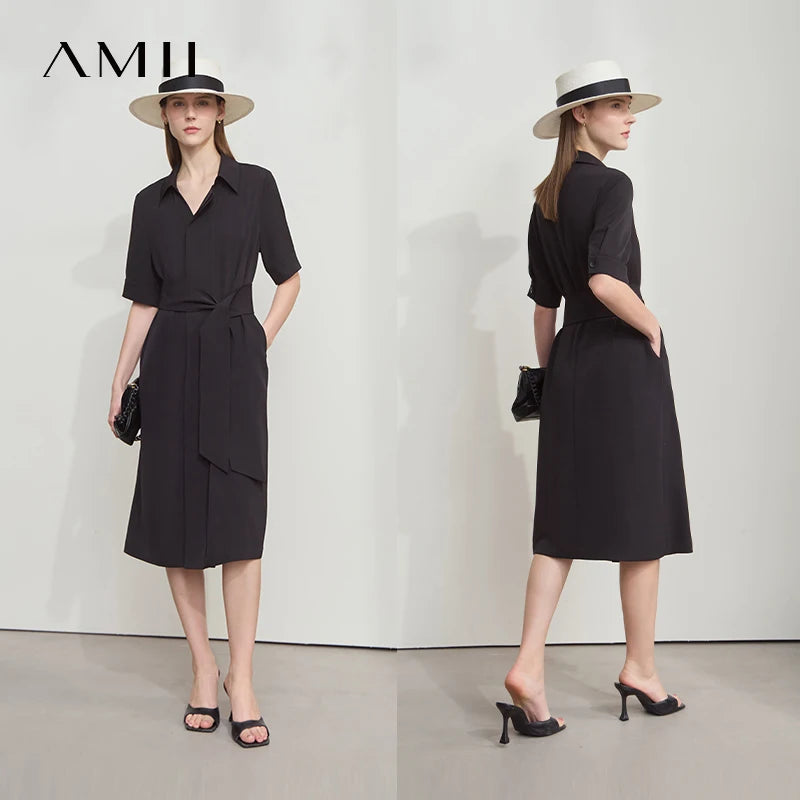 Damen Hemdkleid Mit Gürtel Elastisch Komfort Büro Elegant