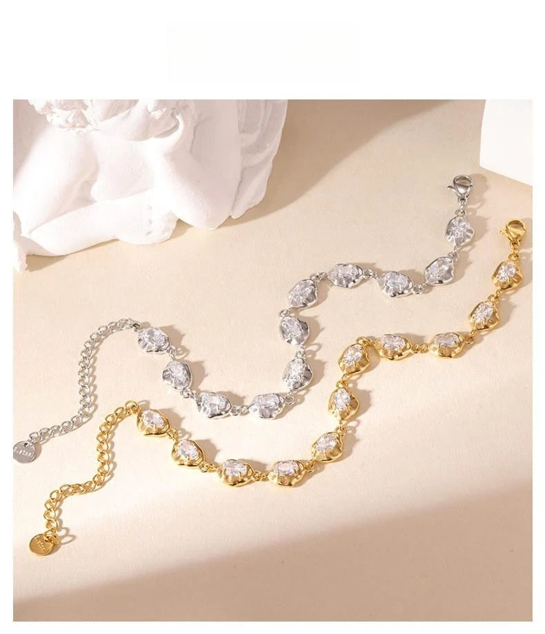 Damen-Gliederarmband mit Zirkonia aus Edelstahl