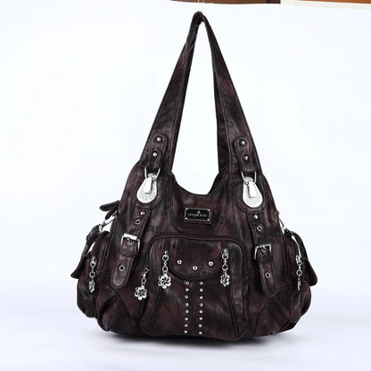 Damen-Schultertasche Vintage Schwarz Großes Fassungsvermögen Aus PU-Lederoptik Alltagsbegleiter