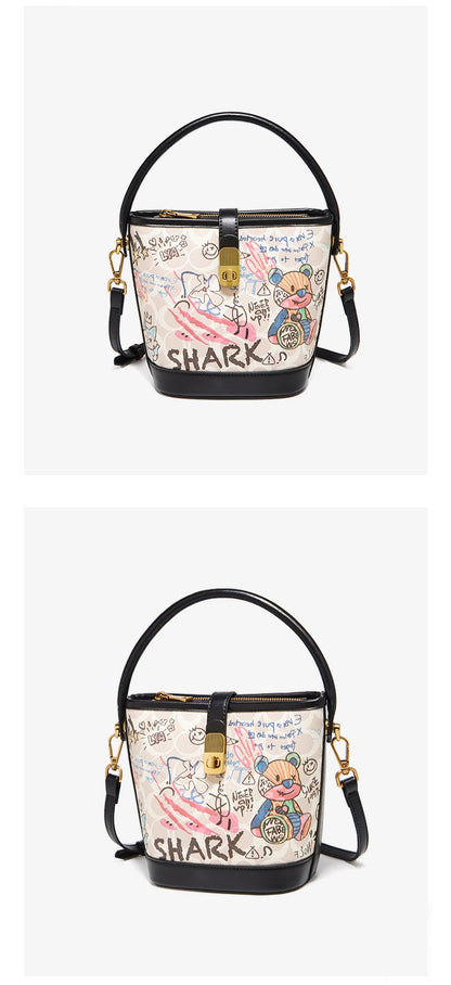 Lady Handbag Aus PU Leather Crossbody Bag Office Prints