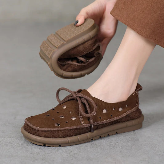 AIYUQI 2025, neue flache Damensandalen, rutschfeste Schnür-Loafer mit weichen Sohlen für Damen, Sommer-Strandschuhe mit großem Loch für Damen