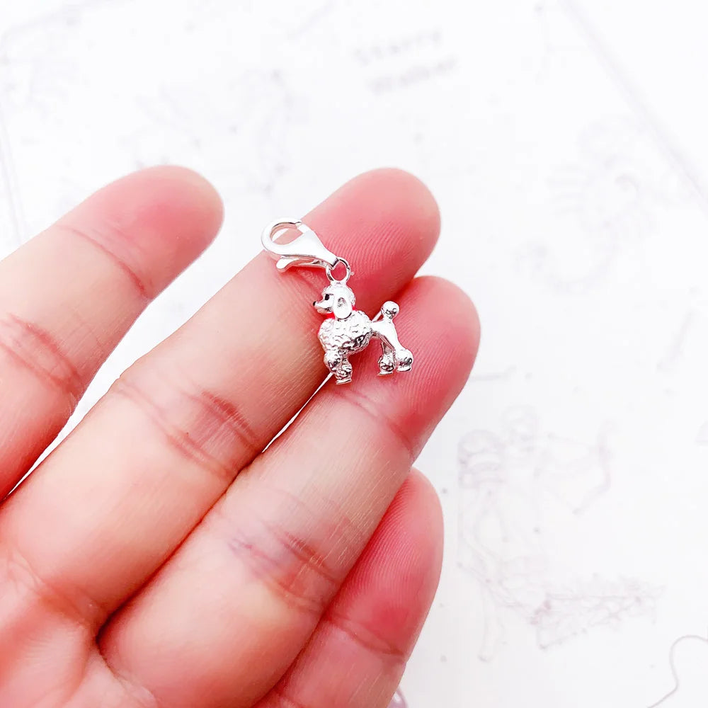 Damen-Charm-Anhänger Pudel Hund süß Perlen DIY aus Sterlingsilber