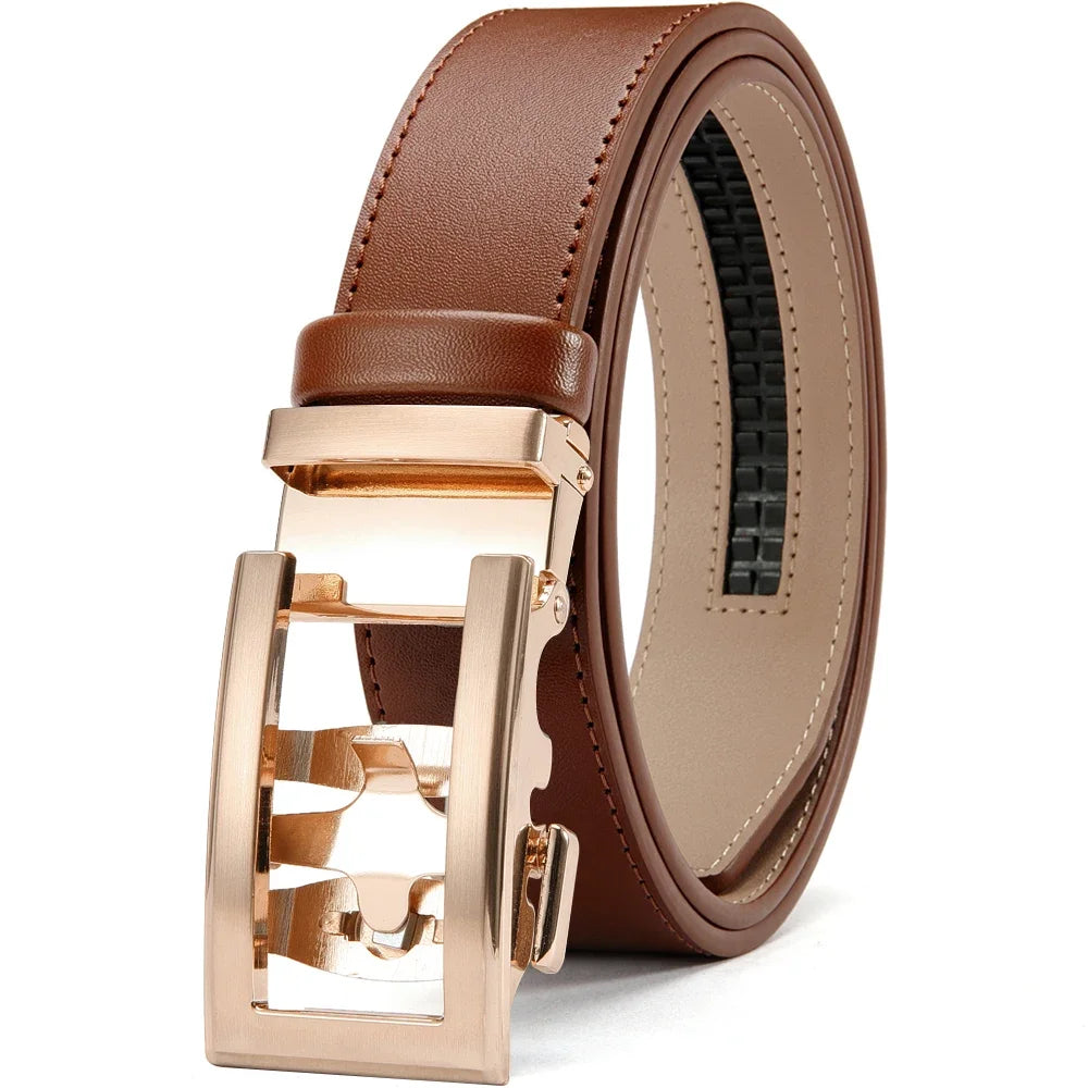 Herren Echtleder-Gürtel Hohles Muster Automatik-Schnalle Unisex 3,5 cm