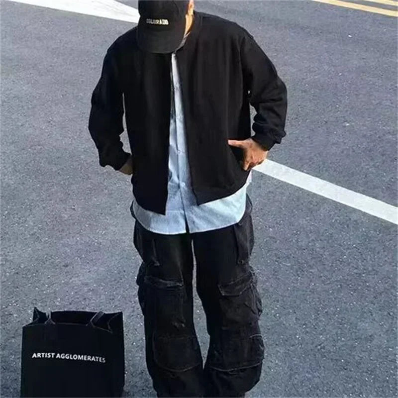 Herren Strickjacke mit gestreiftem Shirt im koreanischen Y2K Vintage Stil