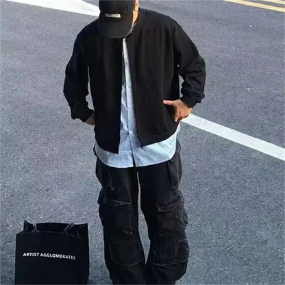 Herren Strickjacke mit gestreiftem Shirt im koreanischen Y2K Vintage Stil