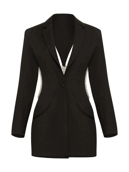 Elegantes Midi-Kleid mit Pailletten und Patchwork, schulterfrei und langärmelig – figurbetontes Design für Damen.