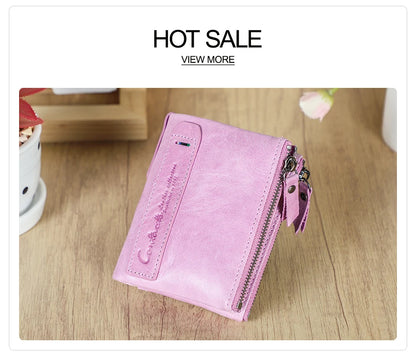 Damen Echtleder Geldbörse Bifold Luxus Retro Fotofächer Kartenhalter Reise Geschenk