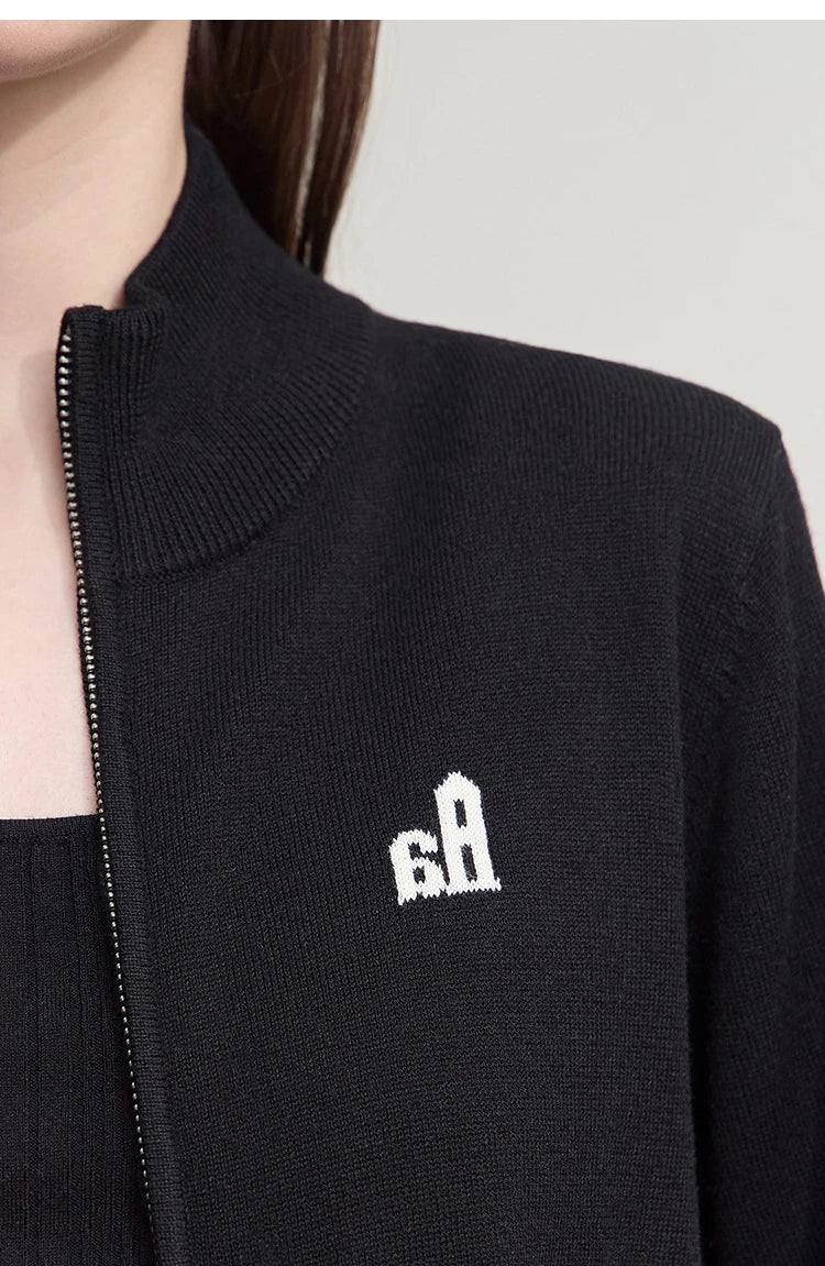 Damen-Rollkragen-Strickjacke kurz Reißverschluss Wolle Herbst-Winter