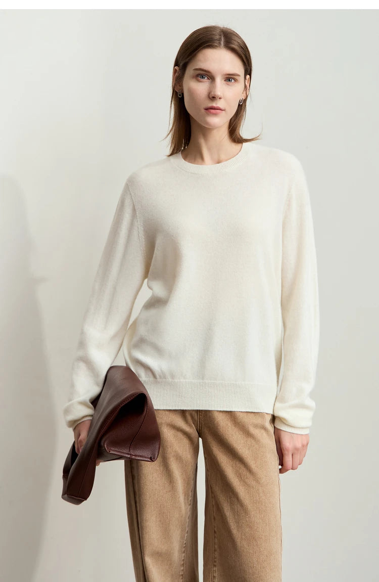 Damen-Rundhalspullover Wolle-Kaschmir nahtlos Streetwear Herbst-Winter