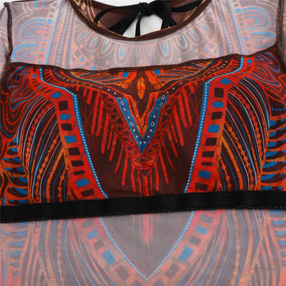Damen-Badeanzug 3-teilig Print Langarm Sarong-Set gepolstert